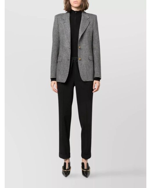 P.A.R.O.S.H. Black Wool Drawstring Straight-Leg Tailored Trousers