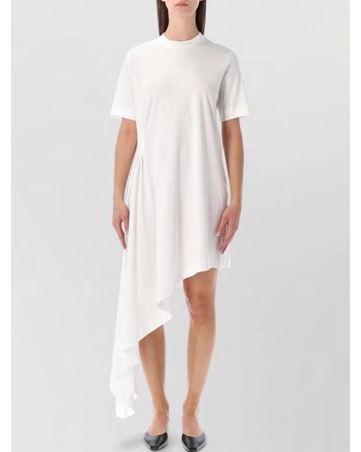 Loulou White Cotton Asymmetric Draped Knee-Length Dress