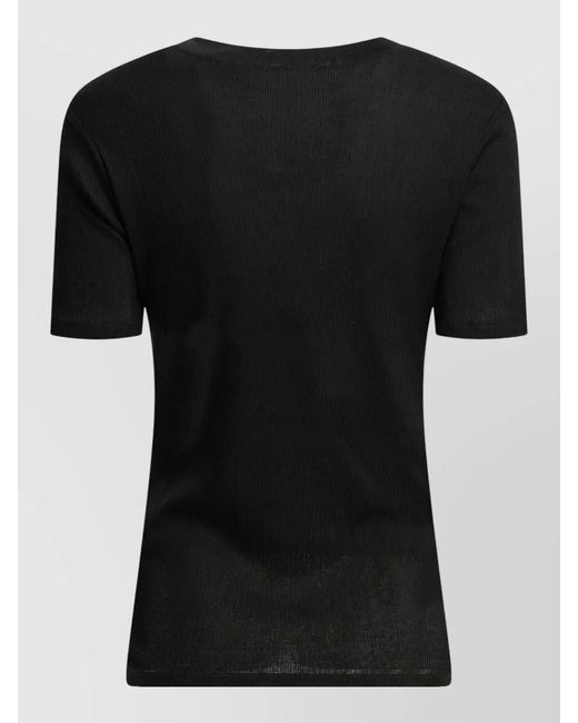 Loulou de Saison Black Crew Neck Ribbed Texture Short Sleeve Top