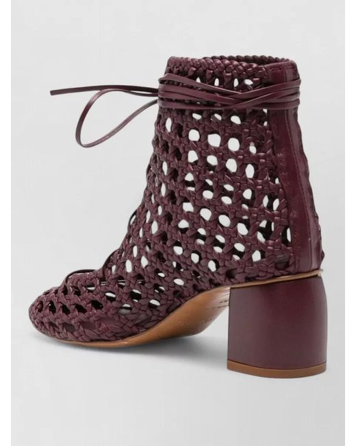 Forte_forte Red Woven Ankle Mules Block Heel Design
