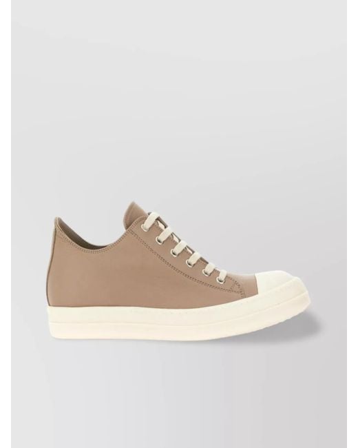 Rick Owens Natural Low-Top Leather Sneaker Contrast Sole