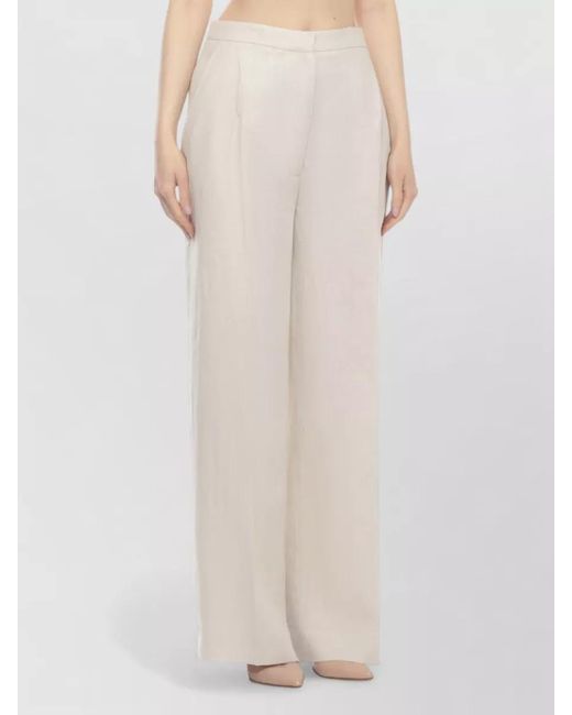 Lardini White Linen Straight Leg Checked Pants
