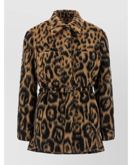 Fendi Multicolor Animalier Wool-Blend Belted Coat
