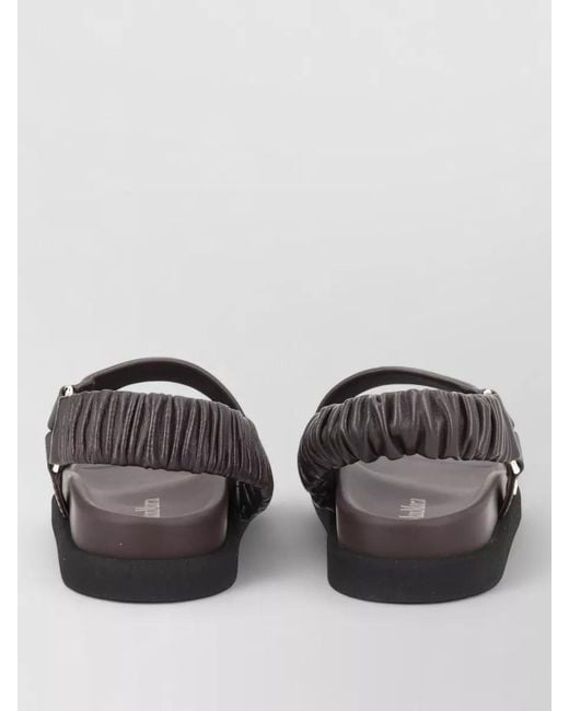 Max Mara Gray Leather Macro Slides