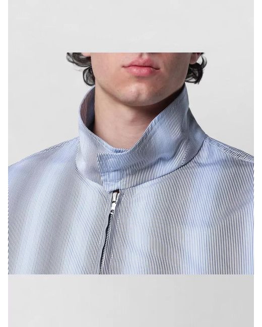 Dries Van Noten Blue Jacket Elasticated Hem High Collar Stripes for men
