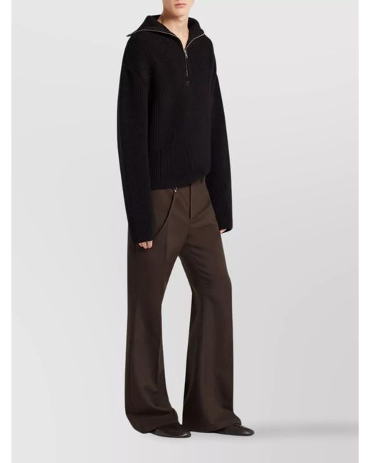 Courreges Black Merino Wool Ribbed Oversized Half Zip High Collar Jumper