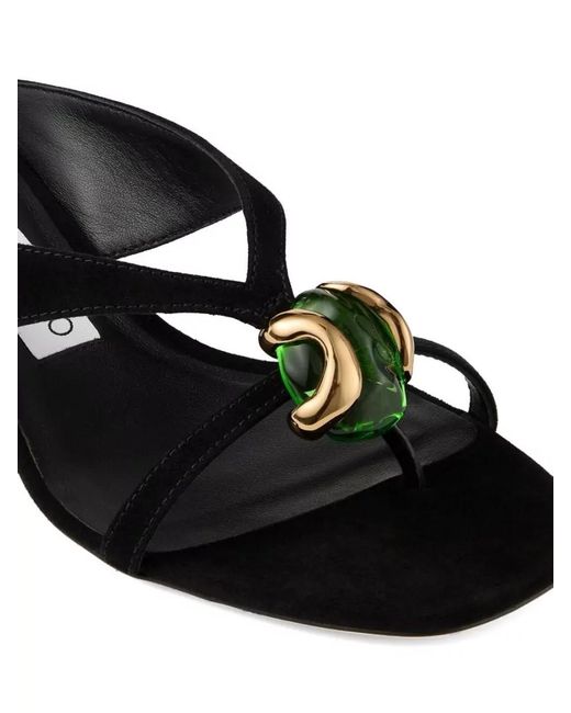 Jimmy Choo Black Leather Embellished Thong Sandals