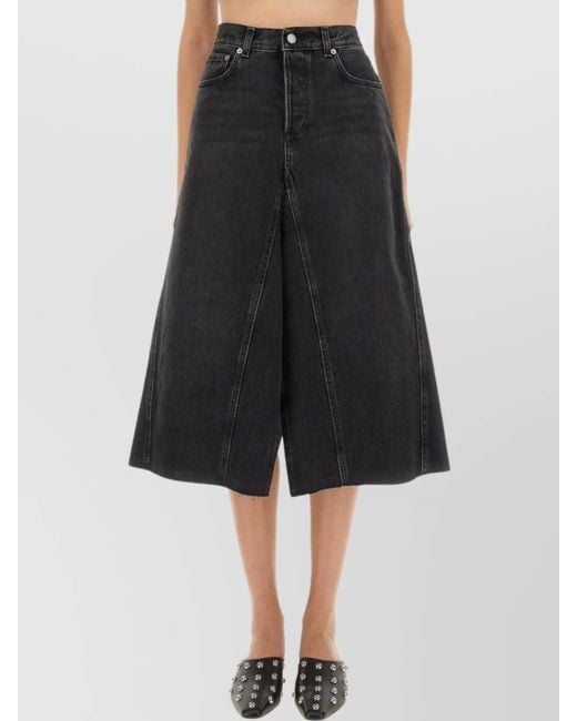 Haikure Black Cotton Midi A-Line Skirt