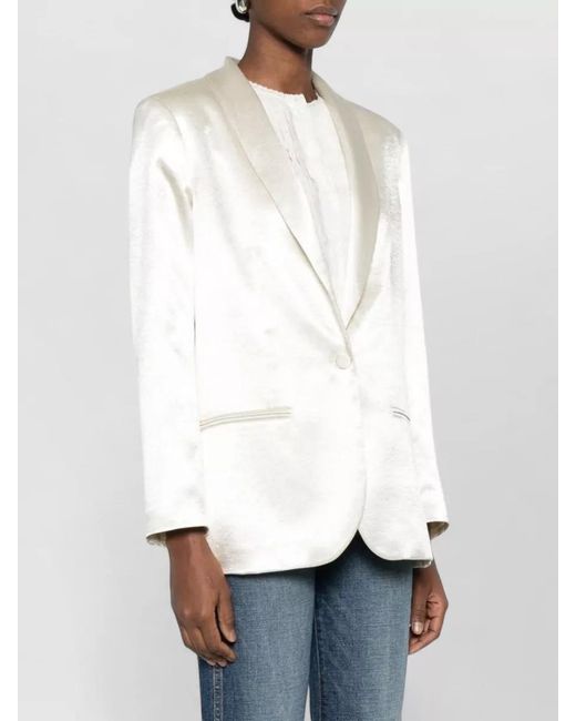 Alysi White Single Breasted Blazer Jacket Satin Lapels