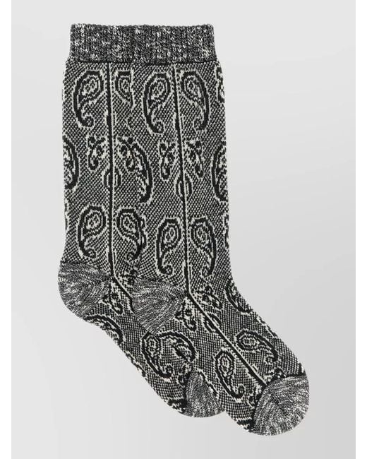 Dries Van Noten Gray Paisley Jacquard Knit Ankle Socks