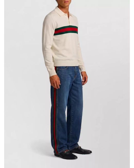 Gucci Multicolor Cashmere Regular-Fit Long-Sleeve Polo Shirt for men