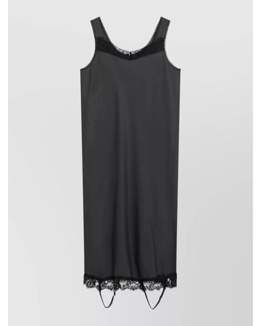 MM6 by Maison Margiela Black Lace Trim Midi Length Sleeveless Dress