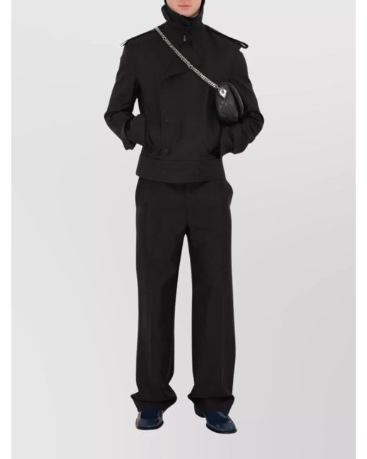 Burberry Black Wool Silk Blend Mid-Rise Wide-Leg Trousers for men