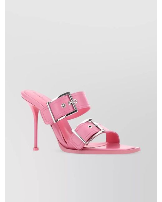 McQueen Pink Leather Buckle Sandals