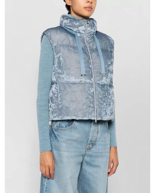 Herno Blue High Collar Sleeveless Drawstring Padded Coat