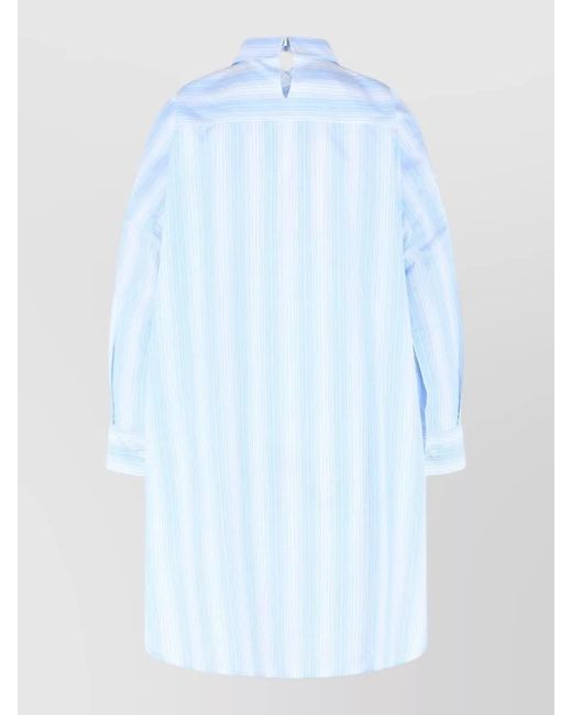 Marni Blue Cotton Poplin Longline Striped Shirt Pocket