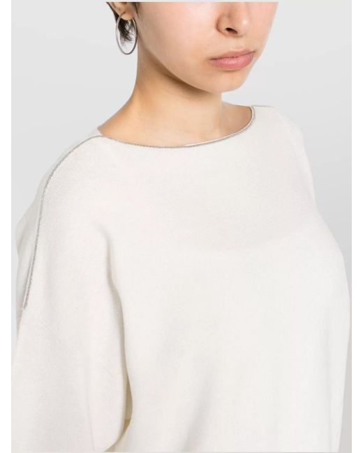 Fabiana Filippi White Cotton Fine-Knit Boat-Neck Short-Sleeve Sweater
