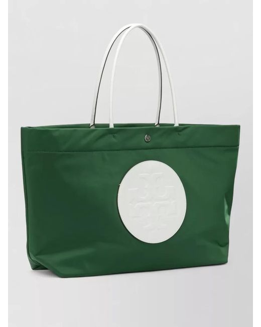 Tory Burch Green Tote Bag Top Handles Contrast Design