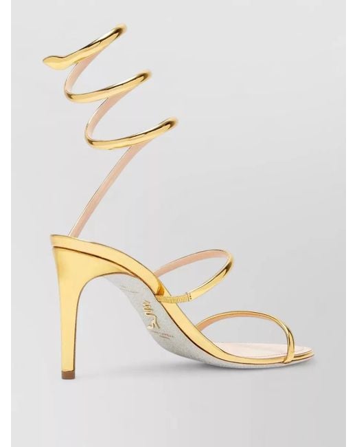 Rene Caovilla Natural Cleo 80 Sandals Snake Ankle Wrap
