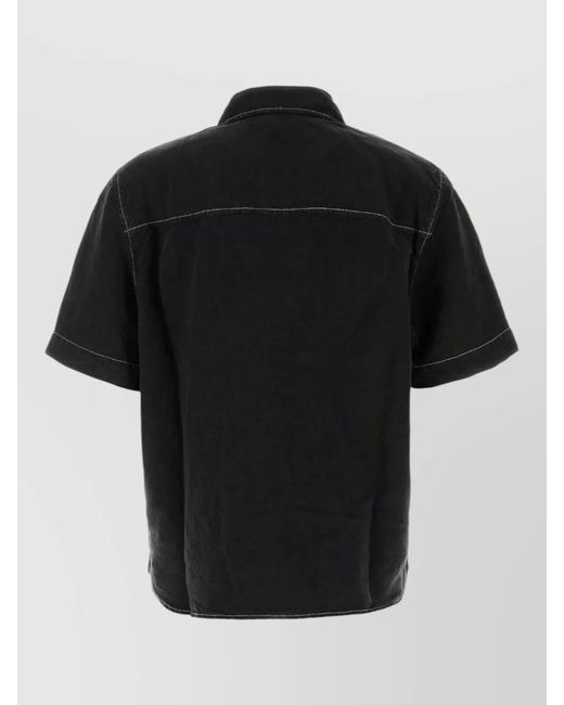 Amiri Black Linen Blend Shirt Short Sleeves Pocket for men