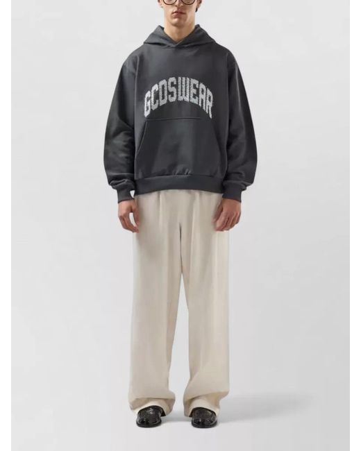 Gcds Gray Hoodie Logo Rhinestones Kangaroo Pocket Ribbed for men