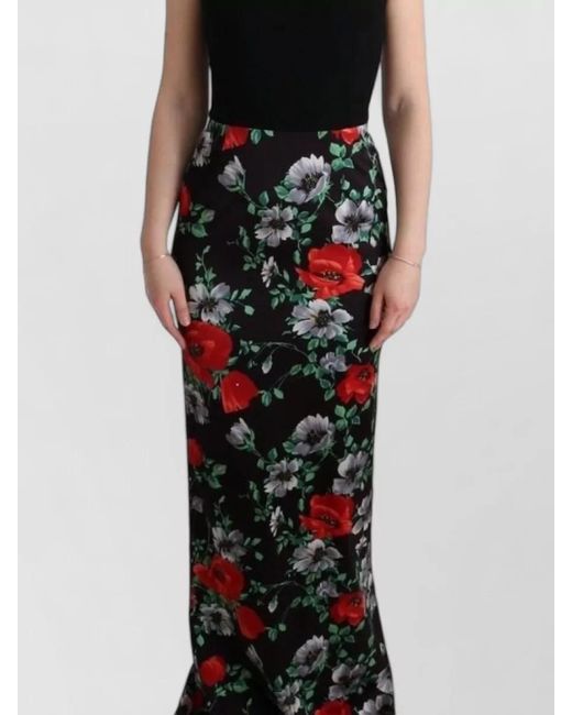Dolce & Gabbana Black Floral Print Stretch Sheath Long Dress