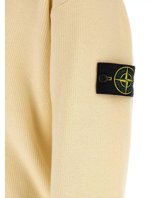 Stone Island Natural Ribbed V Neck Long Sleeve Cardigan for men