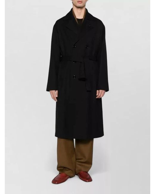 Lardini Black Wool Double-Breasted Belted Trench Coat for men