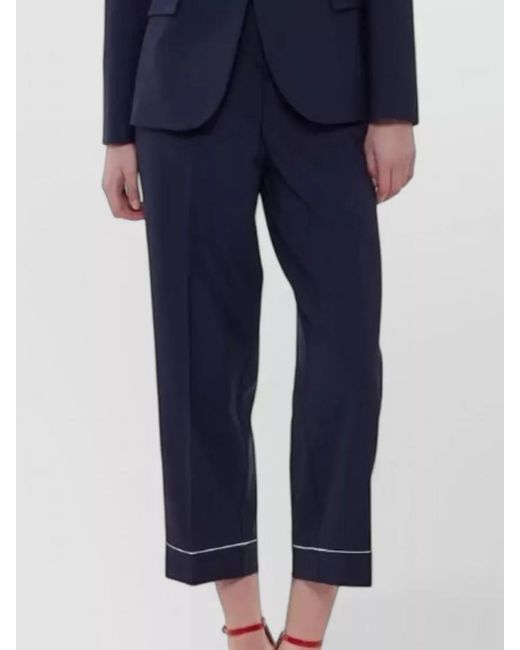 P.A.R.O.S.H. Blue Tailored Trousers Contrast Piping Cropped Length