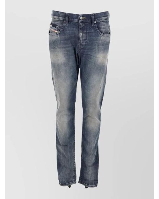 DIESEL Blue Denim Pants Belt Loops Distressed Faded Five Pockets for men