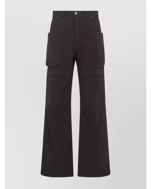 Rick Owens Black Cotton Low-Rise Wide-Leg Cargo Trousers for men