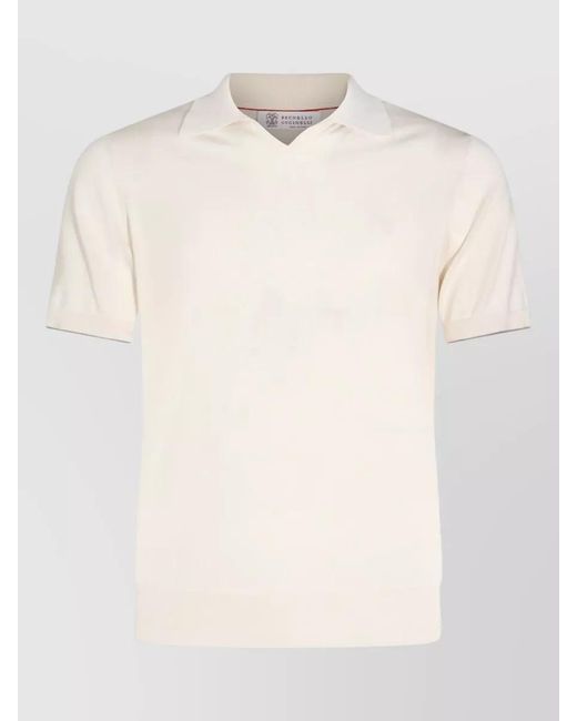Brunello Cucinelli Natural Polo Shirt Short Sleeves Ribbed Cuffs for men