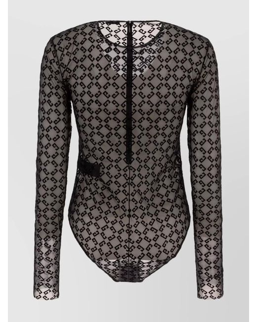 Givenchy Black Monogram Tulle Long-Sleeve Bodysuit