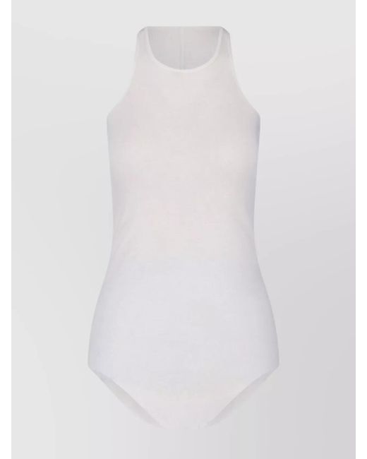 Rick Owens White Ribbed Cotton Crew Neck Tank Top