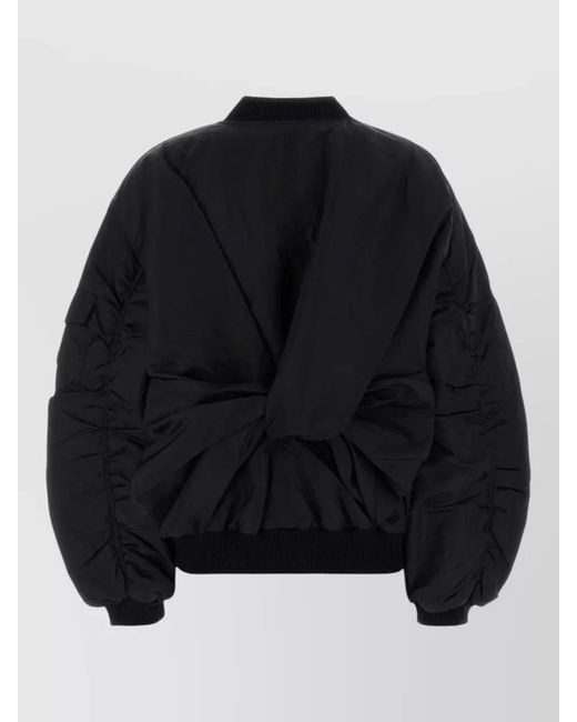 CECILIE BAHNSEN Black Nylon Bomber Jacket Embroidered Back Detail