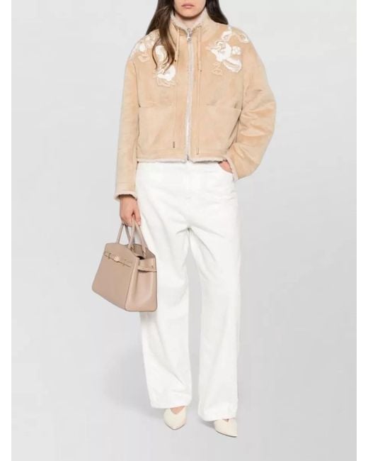 ERMANNO FIRENZE Natural Cropped Blazer High Collar Side Pockets