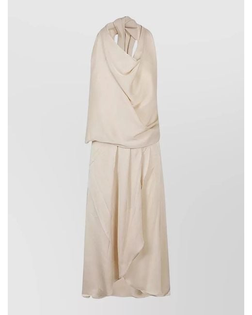 Silk95five Natural Draped Halter Maxi Dress Open Back