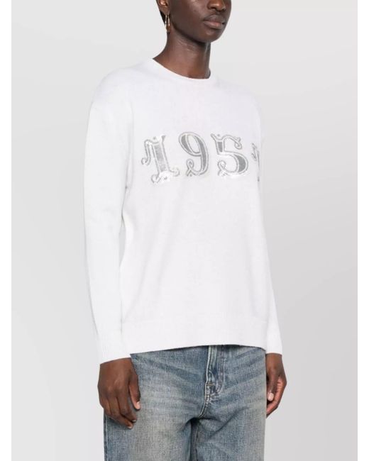 Max Mara White Cashmere Wool Ribbed Crew Neck Sweater