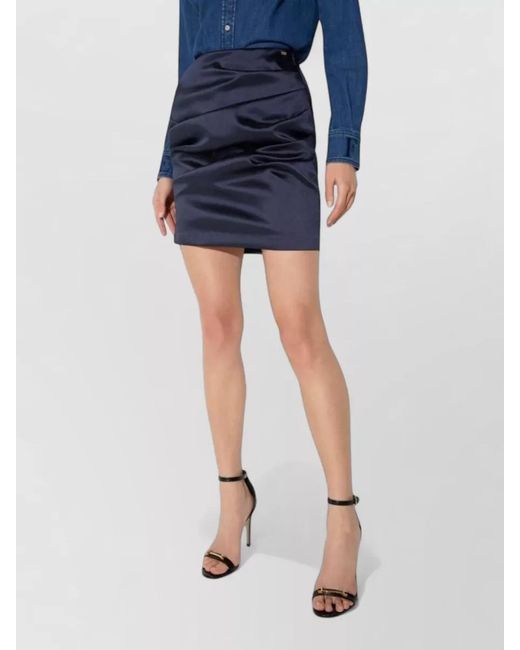Elisabetta Franchi Blue High Waist Ruched Silk Satin Skirt