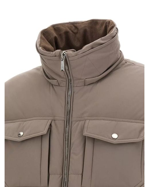 Moorer Brown Wool Cashmere Quilted Padded Bomber Jacket for men