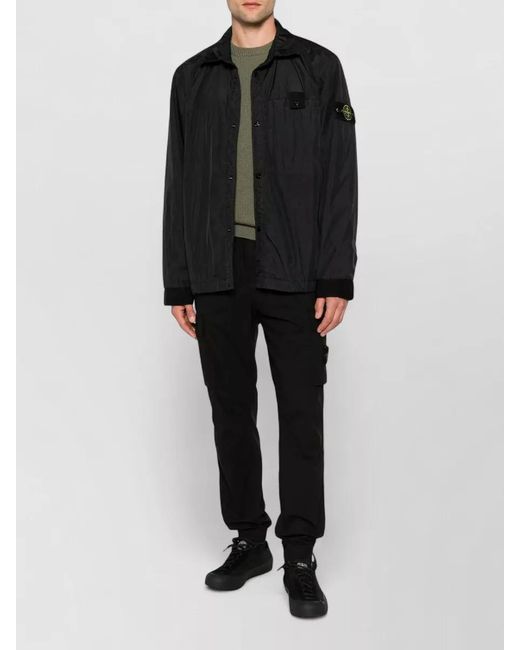 Stone Island Black Crinkle Reps Nylon Collared Long Coat for men