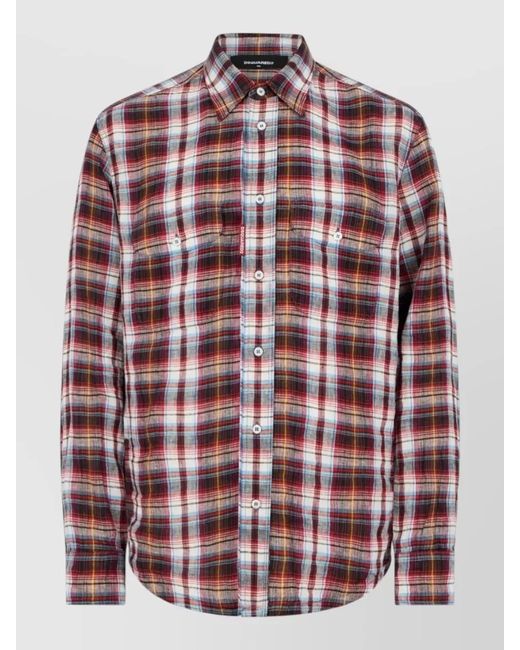 DSquared² Red Multicolour Plaid Button-Up Shirt for men