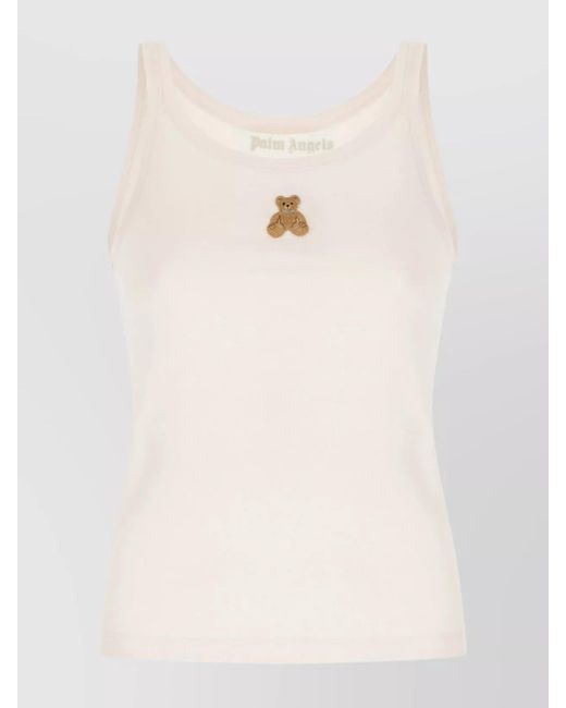 Palm Angels Natural Cotton Sleeveless Mini Bear Tank Top