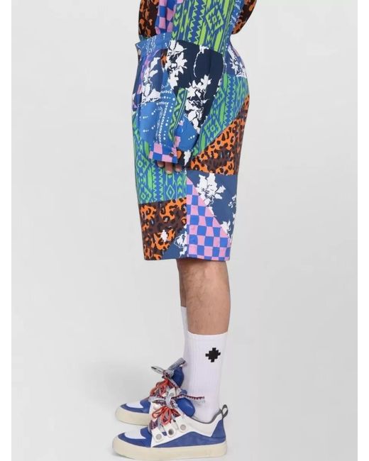 Marcelo Burlon Blue Knee Length Patchwork Bermuda Shorts Pockets for men