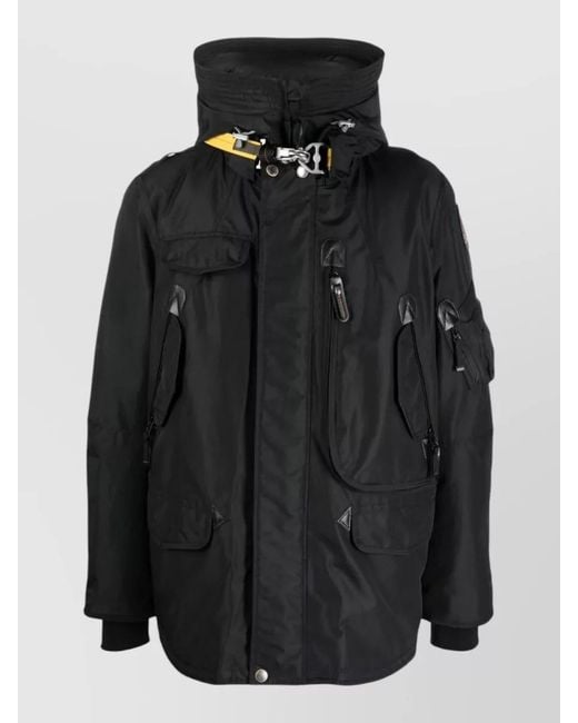 Parajumpers Black Hooded Coat Adjustable Cuffs Multiple Pockets for men