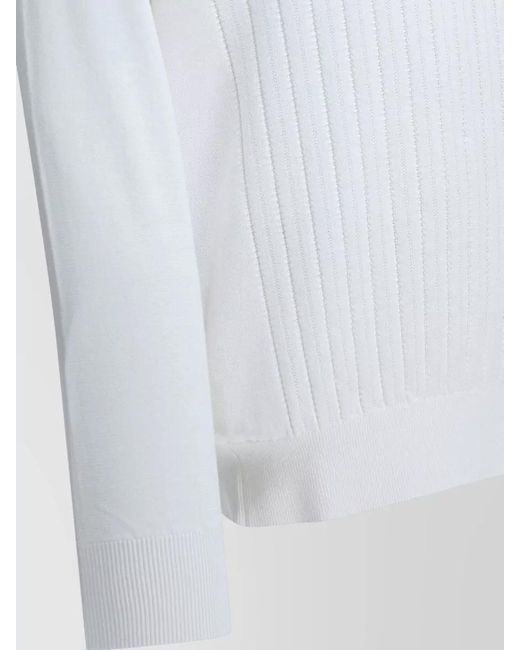 Brunello Cucinelli White Ribbed Knit Crew Neck Long Sleeve Top for men