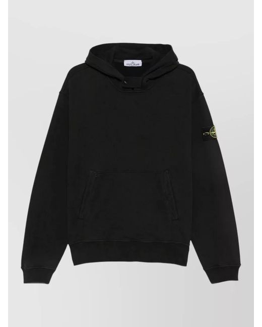 Stone Island Black Hooded Sweatshirt Kangaroo Pocket Front Design for men