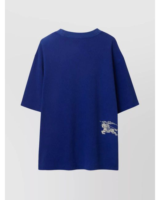 Burberry Blue Terry Cotton Crew-Neck T-Shirt With Equestrian Print for men