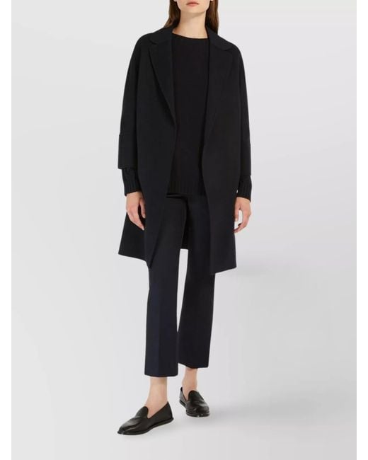 Max Mara Blue Wool Belted Short Single Breasted Coat