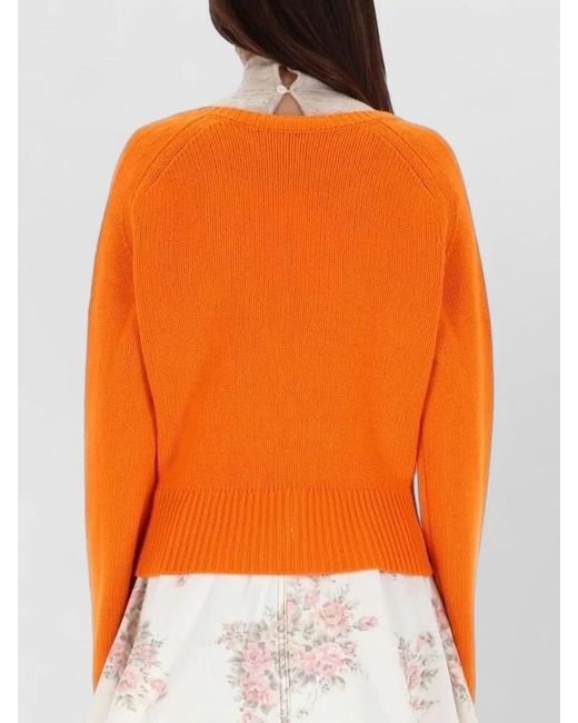 Ganni Orange Cashmere Sweater Long Sleeves V Neck